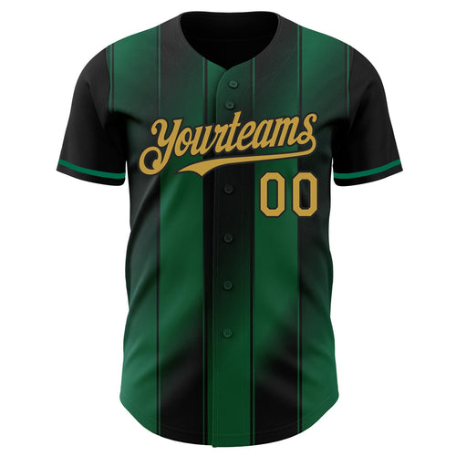 Custom Black Old Gold-Kelly Green Gradient Classic Vertical Stripe Authentic Baseball Jersey