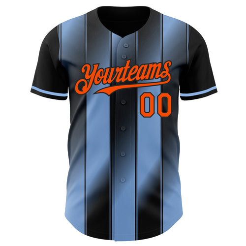 Custom Black Orange-Light Blue Gradient Classic Vertical Stripe Authentic Baseball Jersey