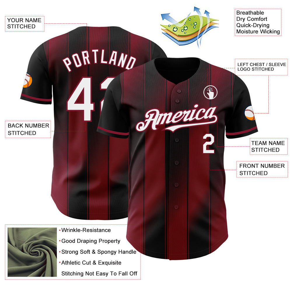 Custom Black White-Crimson Gradient Classic Vertical Stripe Authentic Baseball Jersey