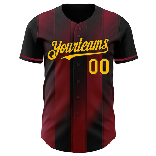 Custom Black Gold-Crimson Gradient Classic Vertical Stripe Authentic Baseball Jersey