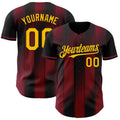Custom Black Gold-Crimson Gradient Classic Vertical Stripe Authentic Baseball Jersey