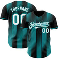 Custom Black White-Teal Gradient Classic Vertical Stripe Authentic Baseball Jersey