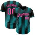 Custom Black Pink-Teal Gradient Classic Vertical Stripe Authentic Baseball Jersey
