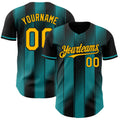 Custom Black Gold-Teal Gradient Classic Vertical Stripe Authentic Baseball Jersey