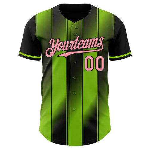 Custom Black Medium Pink-Neon Green Gradient Classic Vertical Stripe Authentic Baseball Jersey