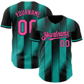 Custom Black Pink-Aqua Gradient Classic Vertical Stripe Authentic Baseball Jersey