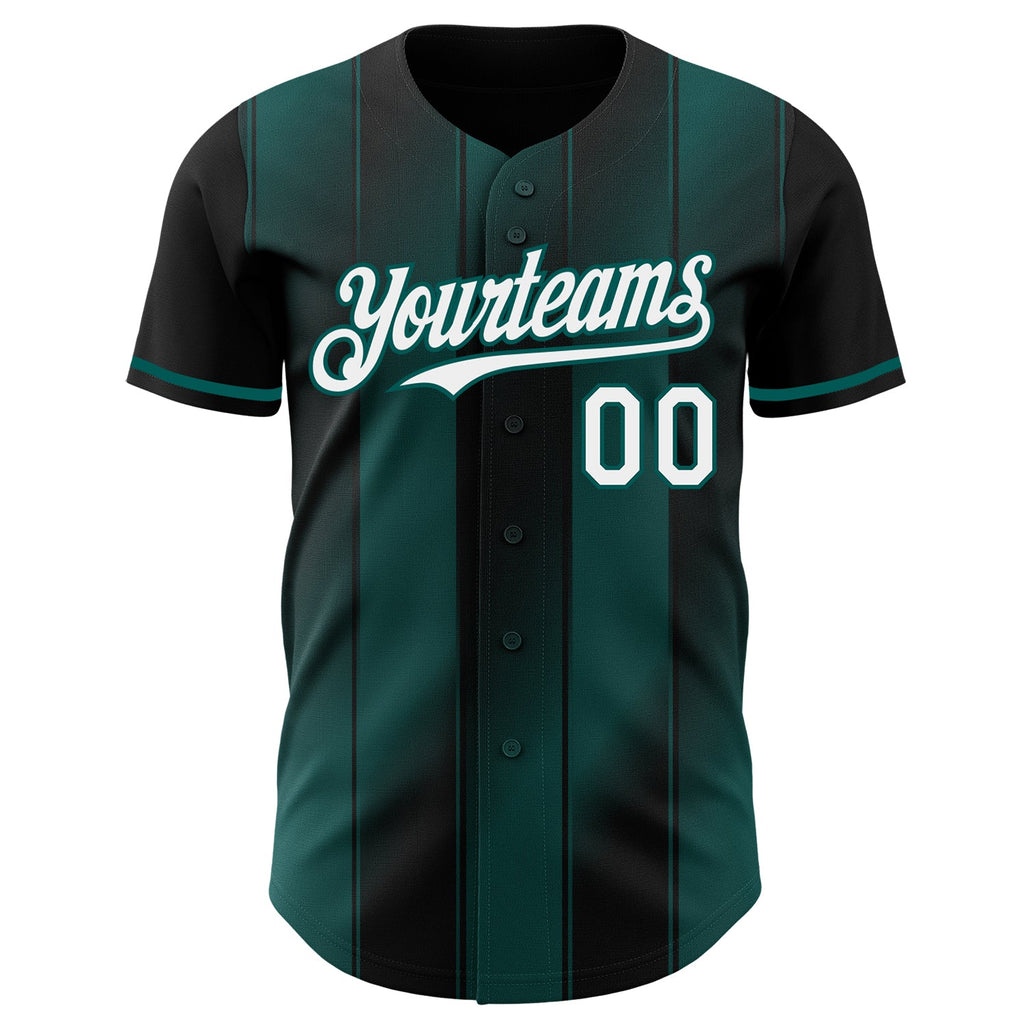 Custom Black White-Midnight Green Gradient Classic Vertical Stripe Authentic Baseball Jersey