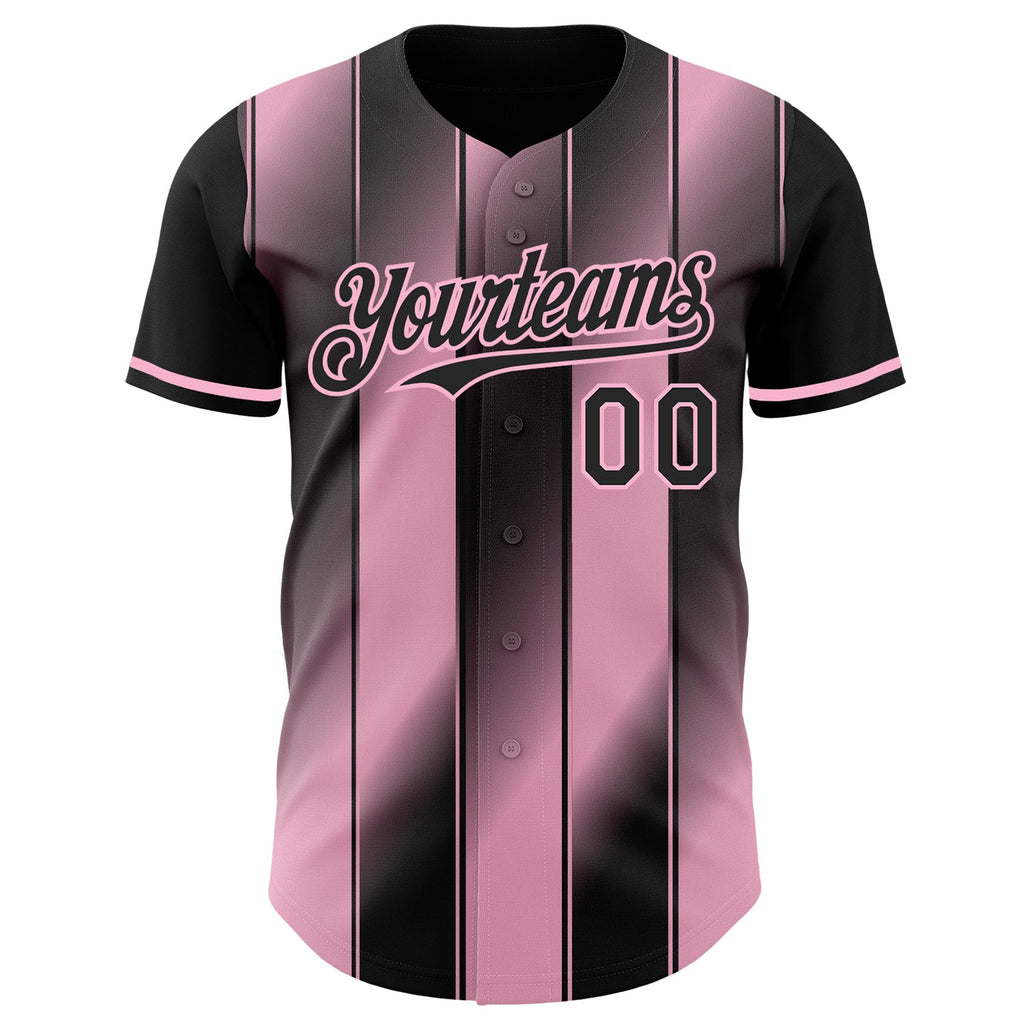 Custom Black-Light Pink Gradient Classic Vertical Stripe Authentic Baseball Jersey
