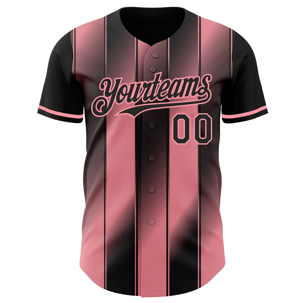 Custom Black-Medium Pink Gradient Classic Vertical Stripe Authentic Baseball Jersey