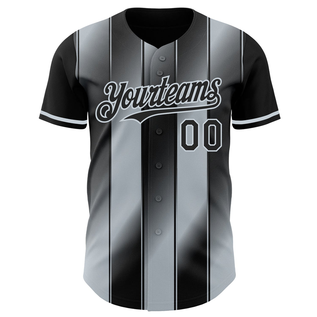 Custom Black-Silver Gradient Classic Vertical Stripe Authentic Baseball Jersey