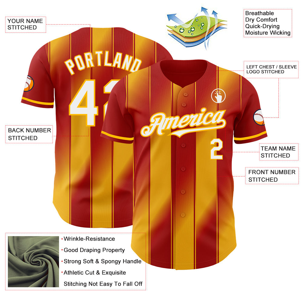 Custom Red White-Gold Gradient Classic Vertical Stripe Authentic Baseball Jersey