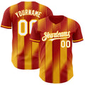 Custom Red White-Gold Gradient Classic Vertical Stripe Authentic Baseball Jersey