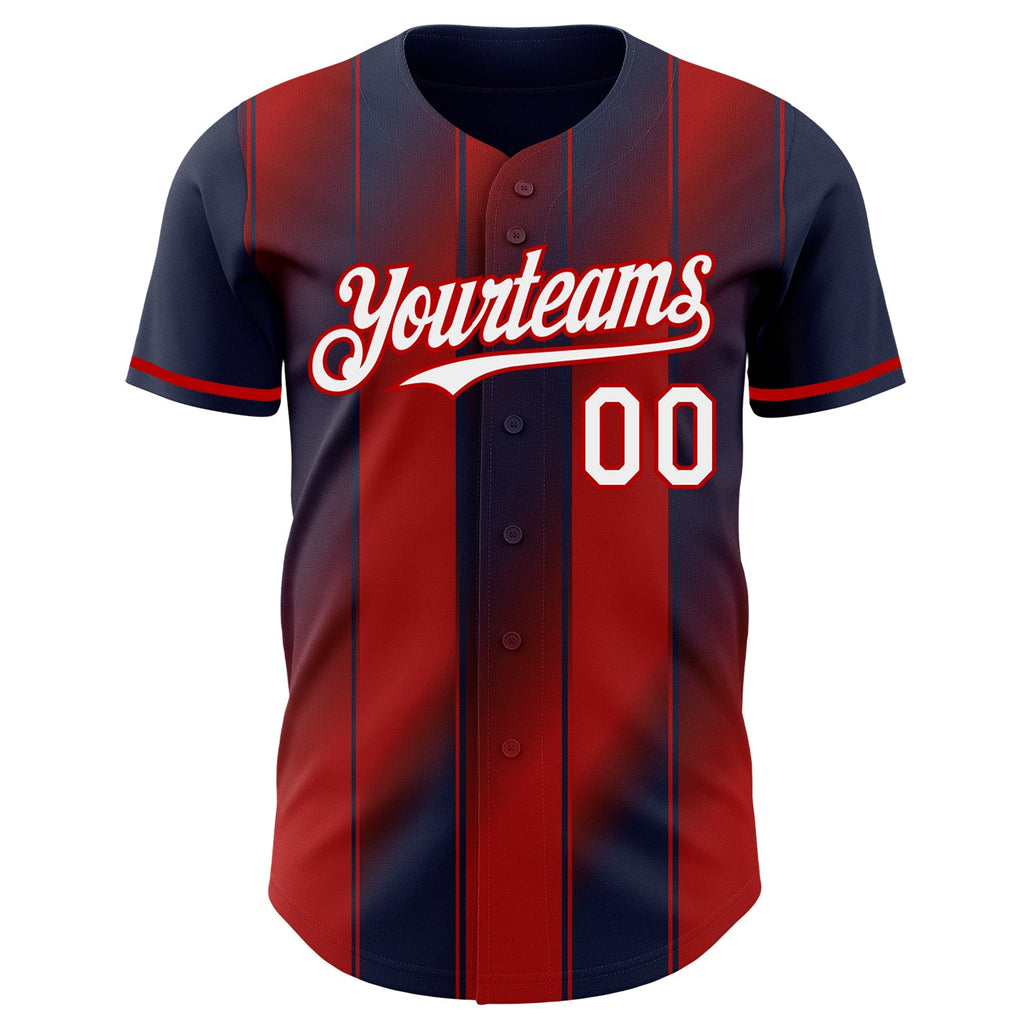 Custom Navy White-Red Gradient Classic Vertical Stripe Authentic Baseball Jersey