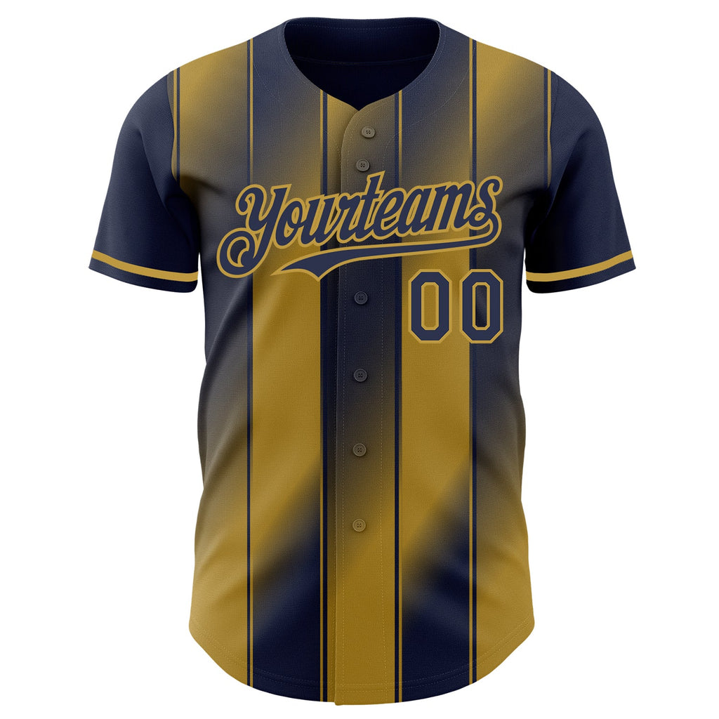 Custom Navy-Old Gold Gradient Classic Vertical Stripe Authentic Baseball Jersey