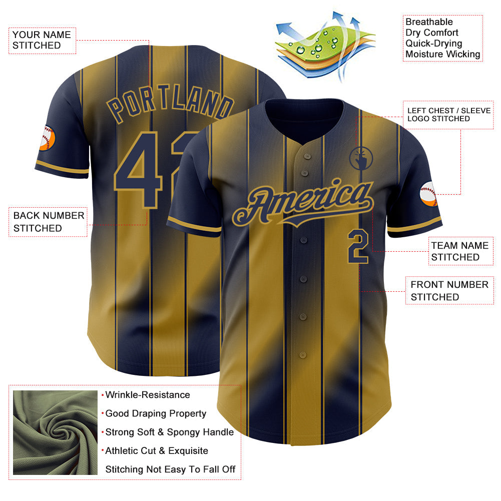 Custom Navy-Old Gold Gradient Classic Vertical Stripe Authentic Baseball Jersey