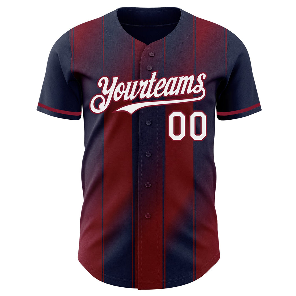 Custom Navy White-Crimson Gradient Classic Vertical Stripe Authentic Baseball Jersey
