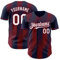 Custom Navy White-Crimson Gradient Classic Vertical Stripe Authentic Baseball Jersey
