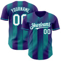 Custom Purple White-Teal Gradient Classic Vertical Stripe Authentic Baseball Jersey