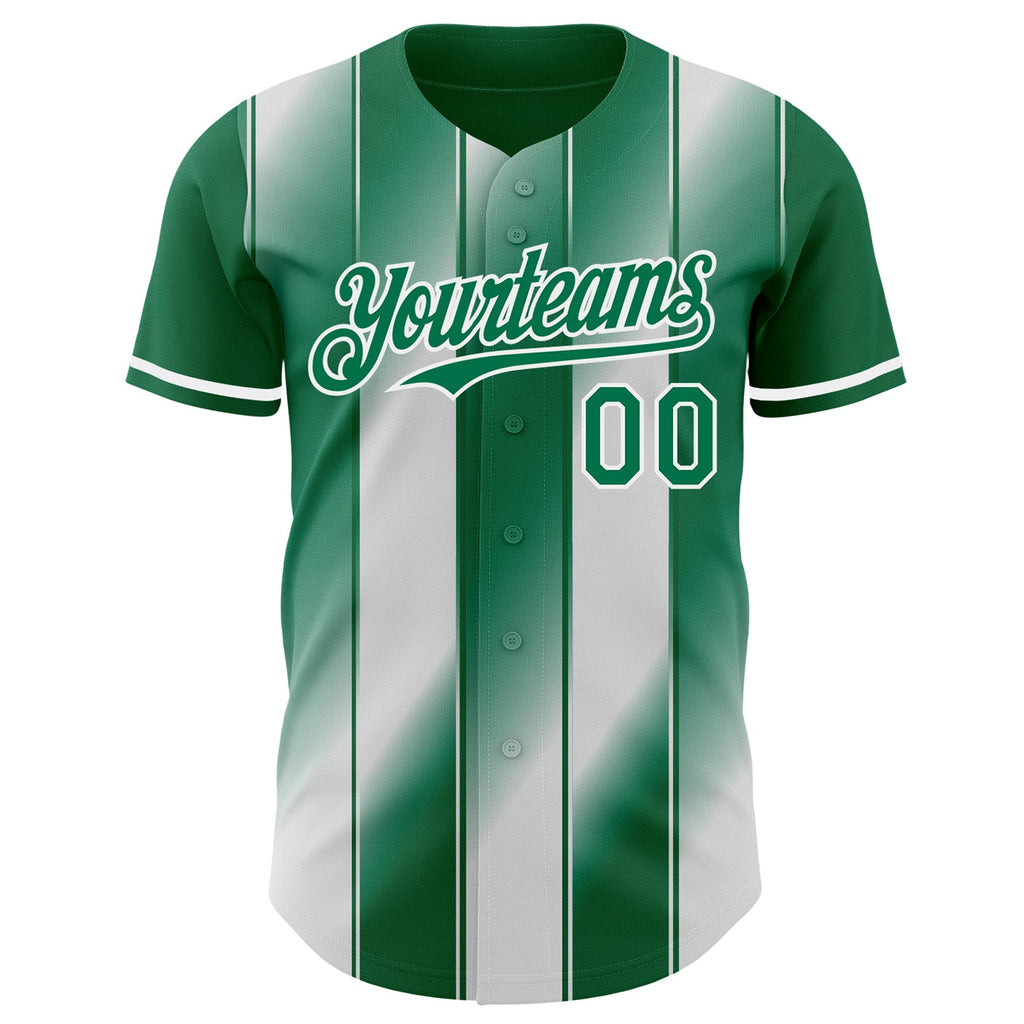 Custom Kelly Green-White Gradient Classic Vertical Stripe Authentic Baseball Jersey