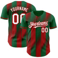 Custom Kelly Green White-Red Gradient Classic Vertical Stripe Authentic Baseball Jersey