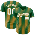 Custom Kelly Green White-Old Gold Gradient Classic Vertical Stripe Authentic Baseball Jersey