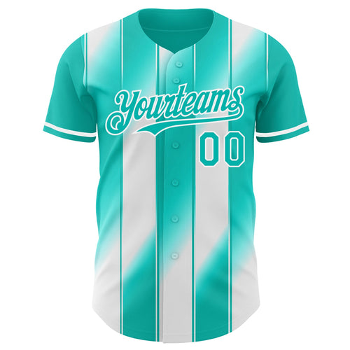 Custom Aqua-White Gradient Classic Vertical Stripe Authentic Baseball Jersey