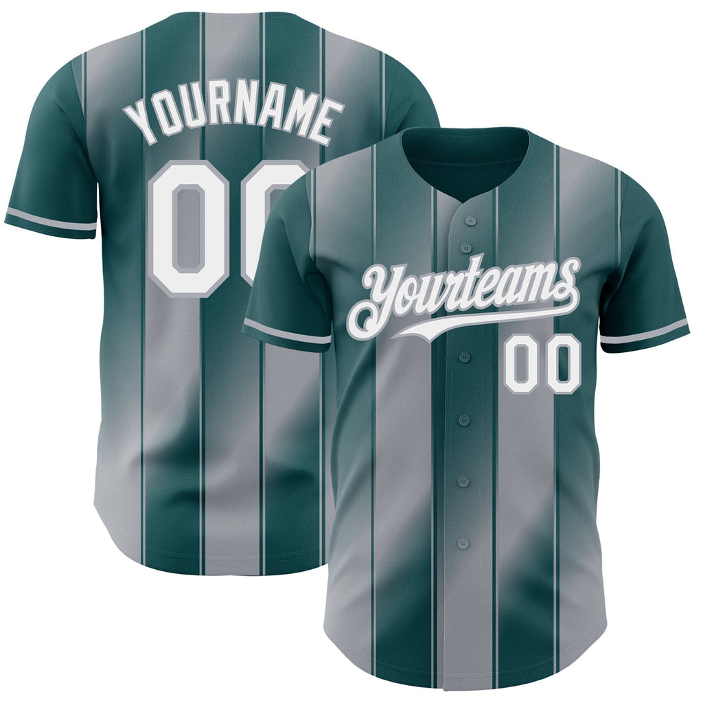 Custom Midnight Green White-Gray Gradient Classic Vertical Stripe Authentic Baseball Jersey