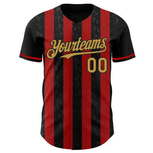 Custom Black Old Gold-Red Classic Vertical Stripe Fluid Liquid Texture Authentic Baseball Jersey