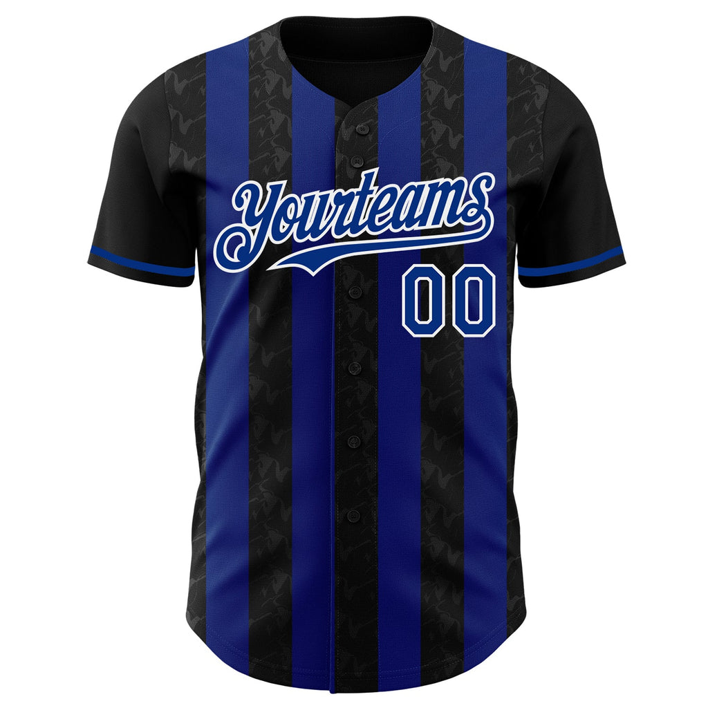 Custom Black Royal-White Classic Vertical Stripe Fluid Liquid Texture Authentic Baseball Jersey