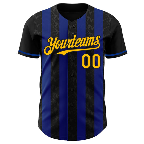 Custom Black Gold-Royal Classic Vertical Stripe Fluid Liquid Texture Authentic Baseball Jersey