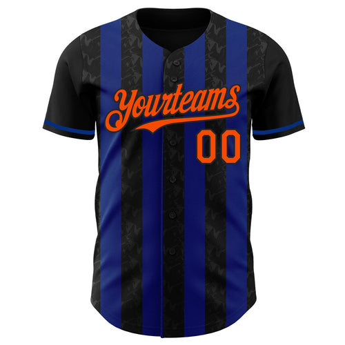 Custom Black Orange-Royal Classic Vertical Stripe Fluid Liquid Texture Authentic Baseball Jersey