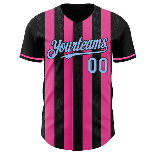 Custom Black Light Blue-Pink Classic Vertical Stripe Fluid Liquid Texture Authentic Baseball Jersey