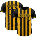 Custom Black-Gold Classic Vertical Stripe Fluid Liquid Texture Authentic Baseball Jersey