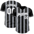 Custom Black White-Gray Classic Vertical Stripe Fluid Liquid Texture Authentic Baseball Jersey