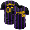 Custom Black Gold-Purple Classic Vertical Stripe Fluid Liquid Texture Authentic Baseball Jersey