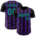Custom Black Teal-Purple Classic Vertical Stripe Fluid Liquid Texture Authentic Baseball Jersey