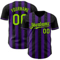 Custom Black Neon Green-Purple Classic Vertical Stripe Fluid Liquid Texture Authentic Baseball Jersey
