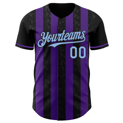 Custom Black Light Blue-Purple Classic Vertical Stripe Fluid Liquid Texture Authentic Baseball Jersey