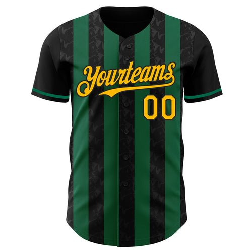 Custom Black Gold-Kelly Green Classic Vertical Stripe Fluid Liquid Texture Authentic Baseball Jersey