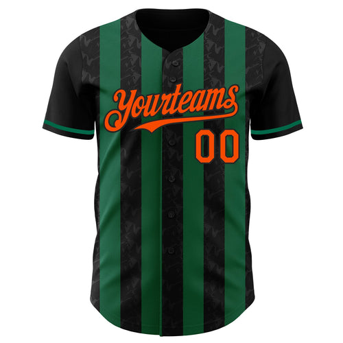 Custom Black Orange-Kelly Green Classic Vertical Stripe Fluid Liquid Texture Authentic Baseball Jersey