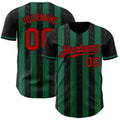 Custom Black Red-Kelly Green Classic Vertical Stripe Fluid Liquid Texture Authentic Baseball Jersey