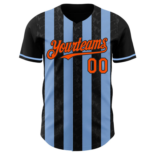 Custom Black Orange-Light Blue Classic Vertical Stripe Fluid Liquid Texture Authentic Baseball Jersey