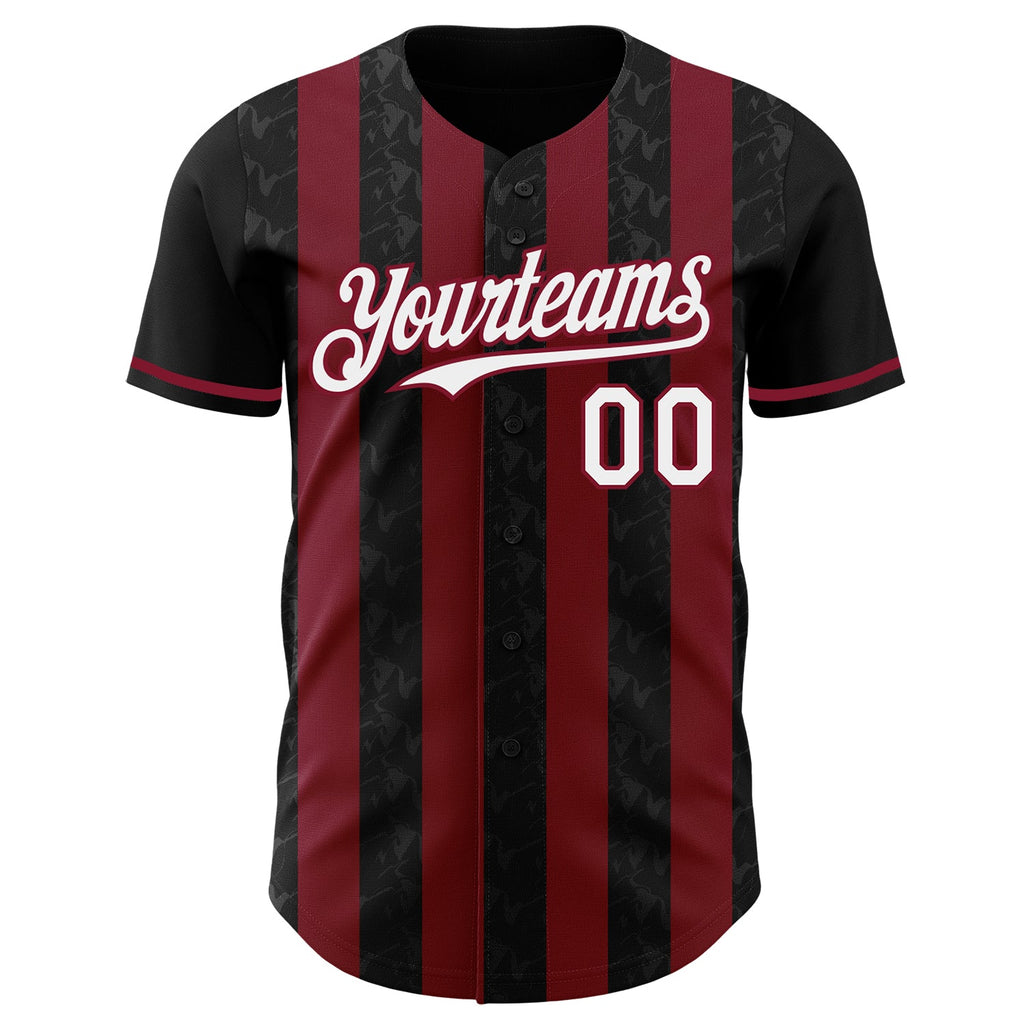 Custom Black White-Crimson Classic Vertical Stripe Fluid Liquid Texture Authentic Baseball Jersey