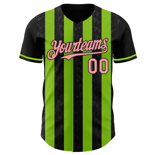 Custom Black Medium Pink-Neon Green Classic Vertical Stripe Fluid Liquid Texture Authentic Baseball Jersey