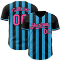 Custom Black Pink-Sky Blue Classic Vertical Stripe Fluid Liquid Texture Authentic Baseball Jersey