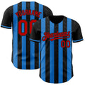 Custom Black Red-Electric Blue Classic Vertical Stripe Fluid Liquid Texture Authentic Baseball Jersey