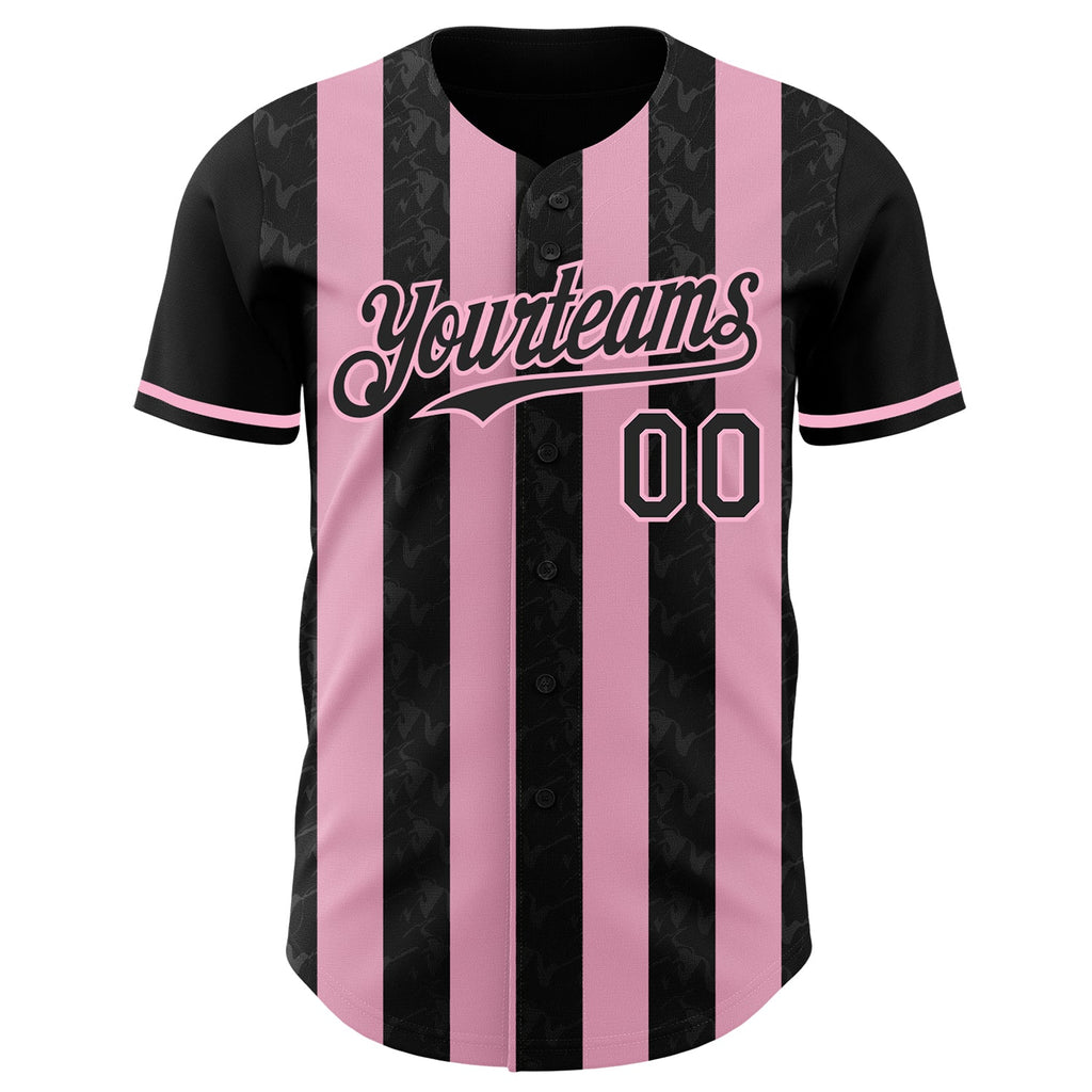 Custom Black-Light Pink Classic Vertical Stripe Fluid Liquid Texture Authentic Baseball Jersey