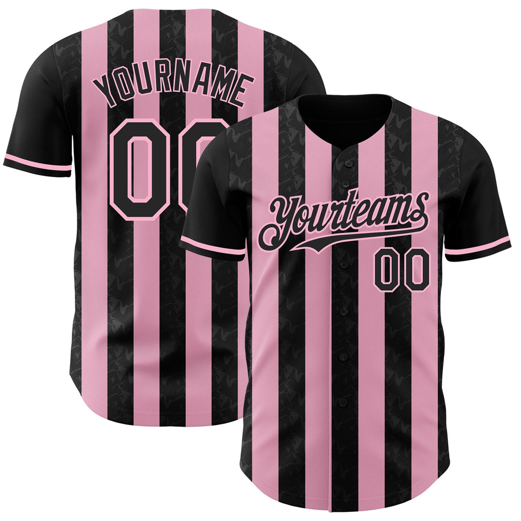 Custom Black-Light Pink Classic Vertical Stripe Fluid Liquid Texture Authentic Baseball Jersey