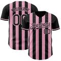 Custom Black-Light Pink Classic Vertical Stripe Fluid Liquid Texture Authentic Baseball Jersey