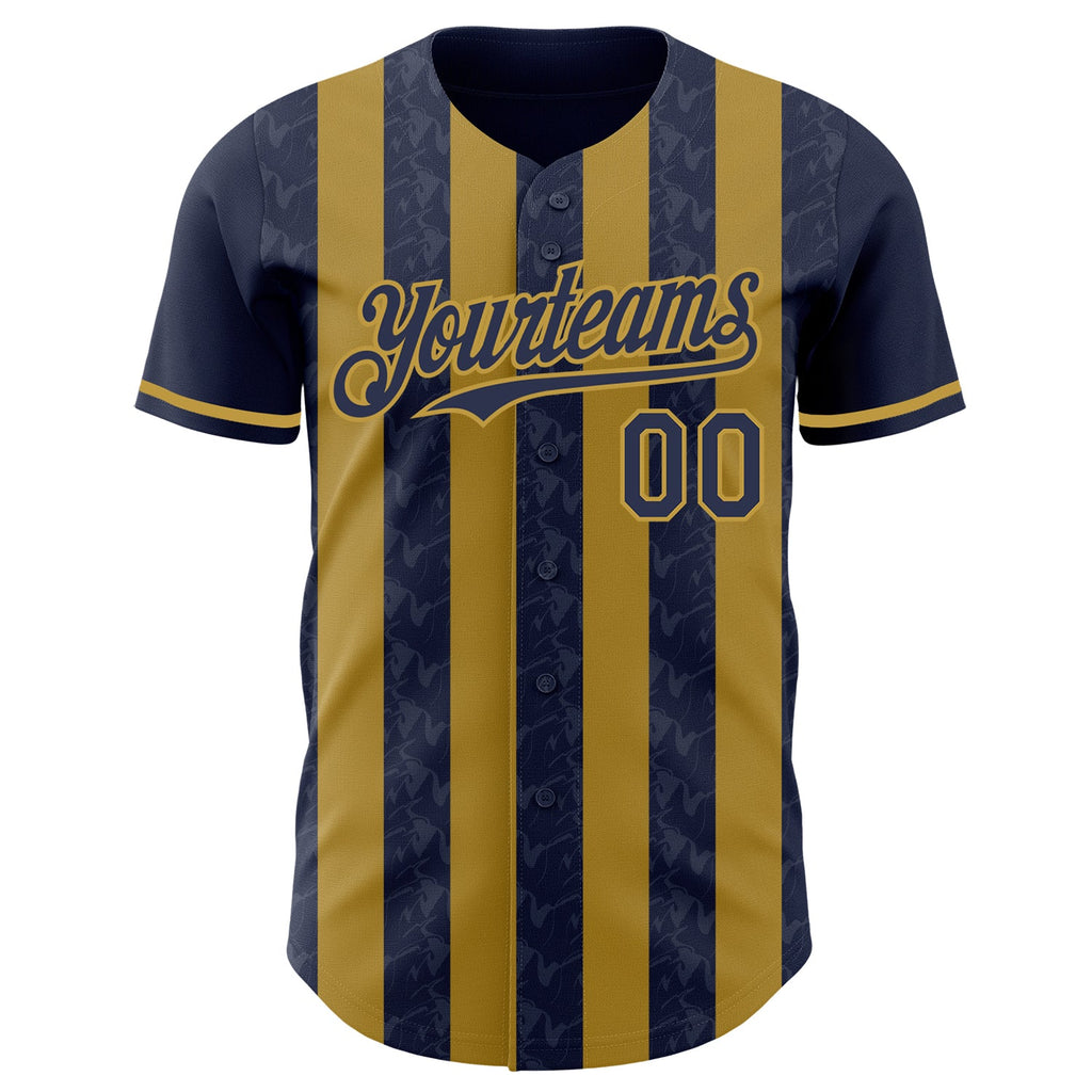 Custom Navy-Old Gold Classic Vertical Stripe Fluid Liquid Texture Authentic Baseball Jersey
